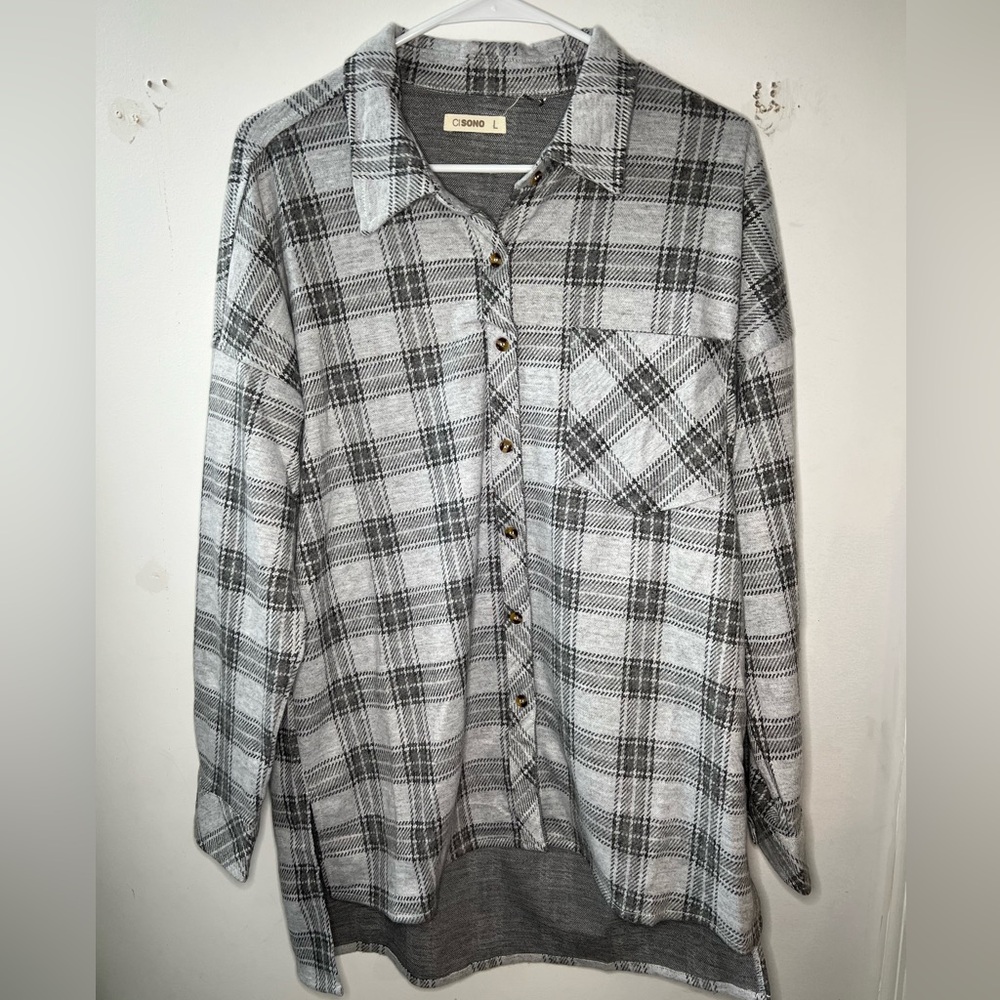 Grey Plaid button up Flannel